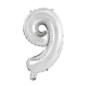 NUMBER 9 Nine Silver Helium Air Balloon Party Engagement Birthday NWT 16"